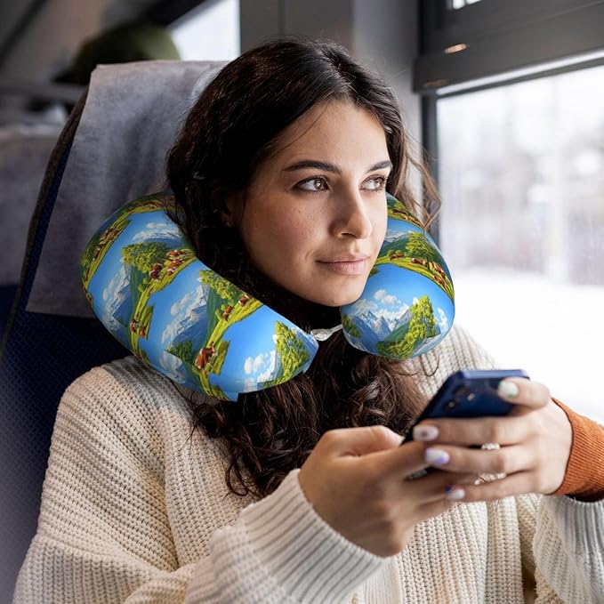 Funny Neck Pillow Support for Car Flight Rest Animal Herefords Cattle Party, Memory Foam U Shaped Decor Head Cushion for Home Outdoors Travel
