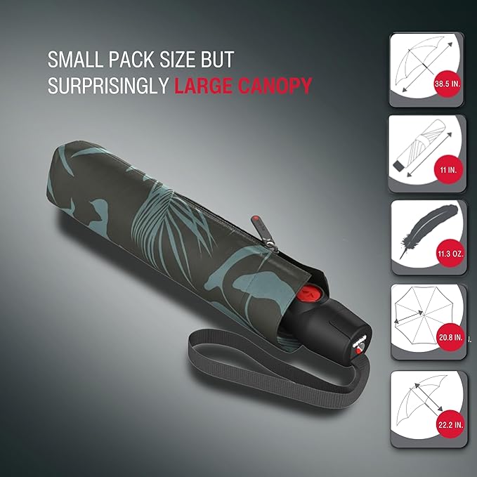 Knirps T.200 Duomatic Compact Rain Umbrella in Botany Olive– Wind Tunnel Tested to 93 mph, Aluminum Steel Fiberglass Frame, 38in Canopy, OEKO-TEX, High-Performance Automatic Travel Umbrellas