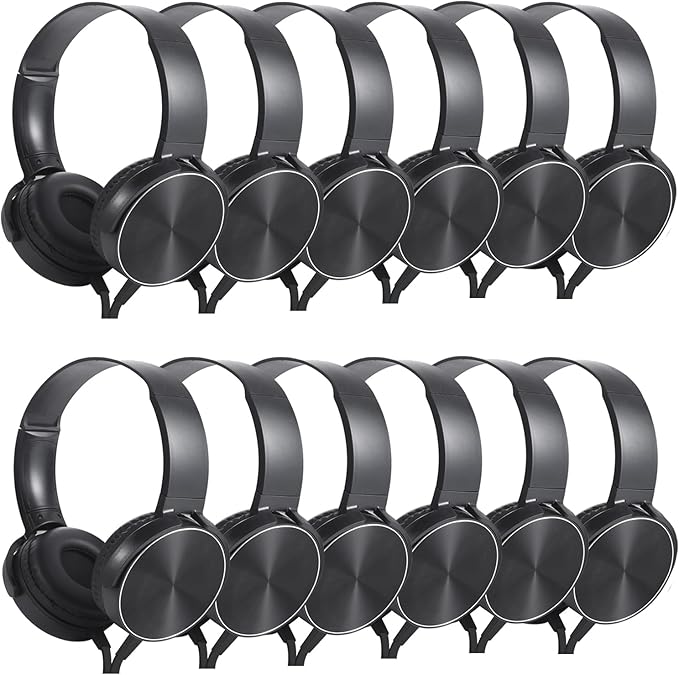 Bulk Headphones 12 Pack for School Classroom Kids, Wholeslae Wired Durable Earphones Class Set for Students Children Toddler Teens Boys Girls and Adult (HY450, 12 Black)