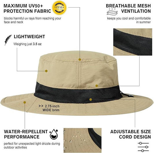 Oversized XL XXL Waterproof Sun Hat for Big Heads Mesh Bucket Hat Wide Brim Adjustable Packable Hiking Beach Fishing