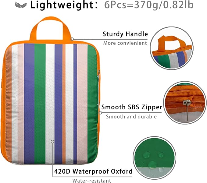 6 Pcs Compression Packing Cubes, Packing Cubes for Travel, Waterproof Luggage Organizer Bags Set, Cute Packaging Cubes for Women Kids Backpack Carry-Ons