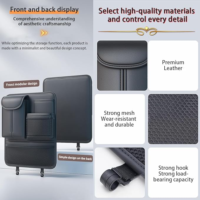 RAKSONIC Backseat Car Organizer,5 Storage Pocketscar Seat Organizer,Car Storage Organizer with Foldable Food Tray,Car Seat Back Protectors Kick Mats Travel Accessories