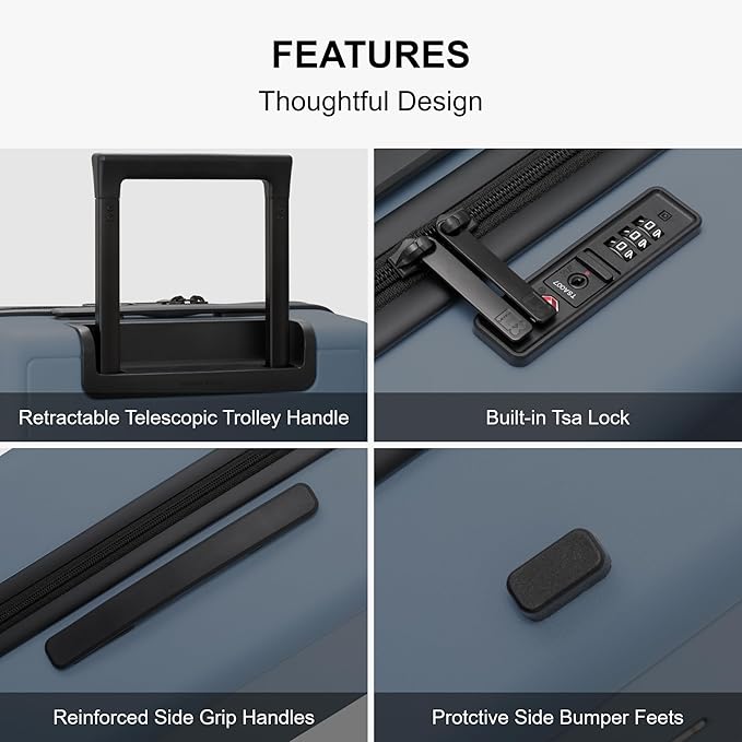 LEVEL8 Elegance Carry-on Suitcase, 20 Inch Carry on Luggage, Hardside Large Suitcases with Wheels, Tavel Bag with Tsa Lock,Blue Grey