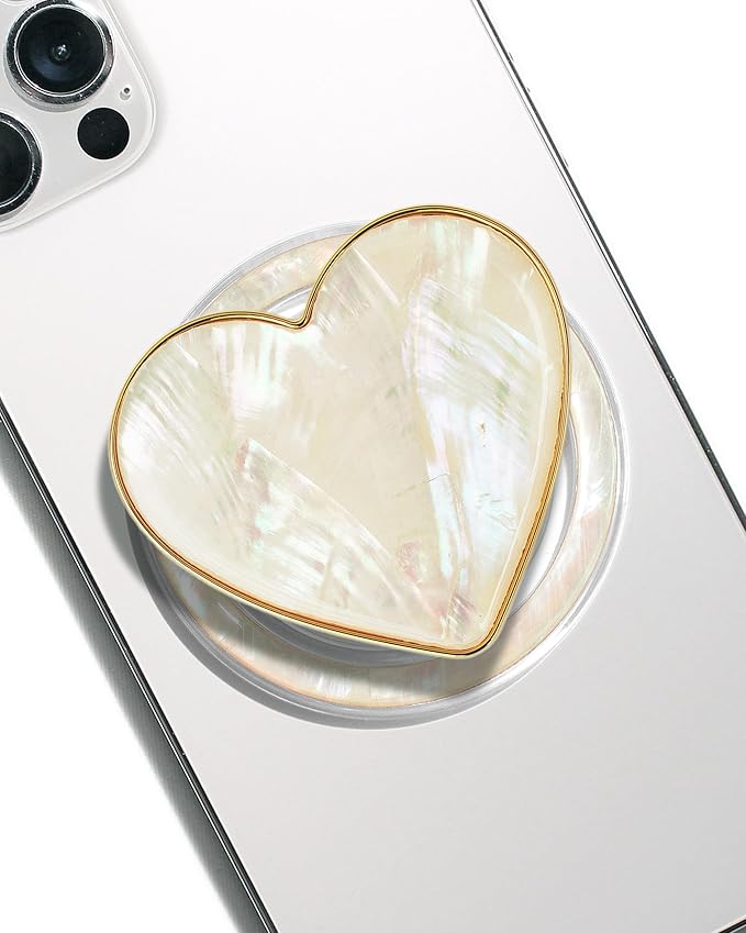 OnTheGrip Cute Natural Seashell Design Heart Shape Collapsible Mobile Phone Grip Stand Holder for Smartphone Tablet Cell Phone Accessory (Crème)
