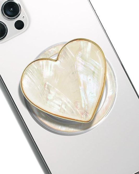 OnTheGrip Cute Natural Seashell Design Heart Shape Collapsible Mobile Phone Grip Stand Holder for Smartphone Tablet Cell Phone Accessory (Crème)