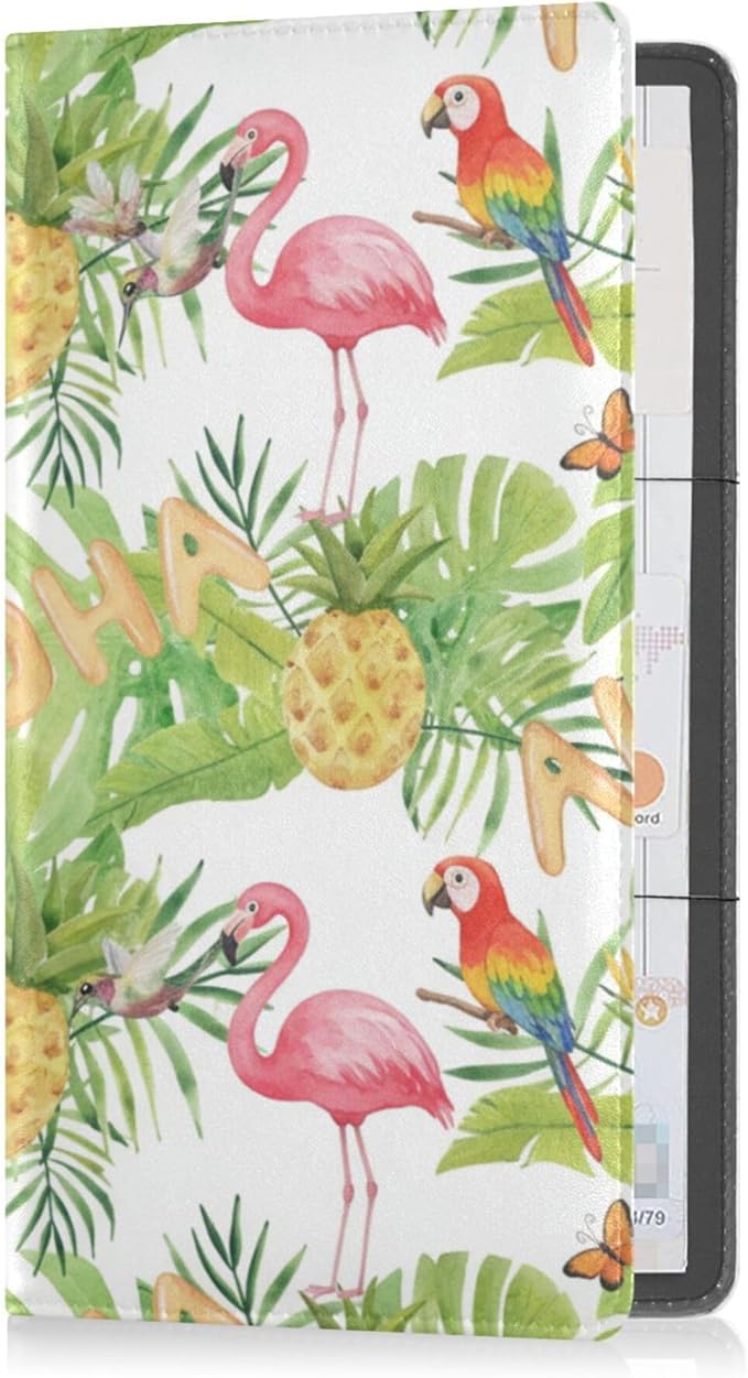 linqin Car Registration and Insurance Card Holder, Tropical Birds Flamingos Glove Box Organizer Card Document Wallet