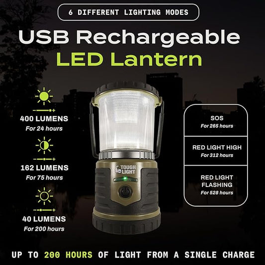 USB Rechargeable Camping Lantern, 400 Lumens LED Lantern, Hanging Tent Lamp, 6000mAh Power Bank, 200 Hour, 6 Modes, for Outdoors & Emergency