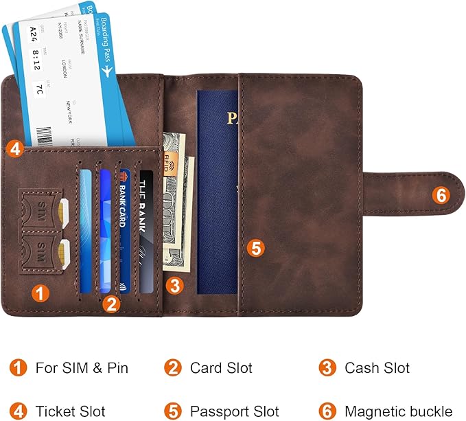 Eoehro Passport Holder for Travel Essentials, Passport Wallet Cover Case for Travel Must Haves Accessories,Passport Book Holders for Women and Men(coffee)