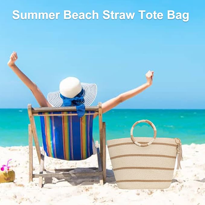 Beach Bags for Women Straw Tote Bag Summer Beach Bag Large Woven Straw Tote for Vacation Holiday