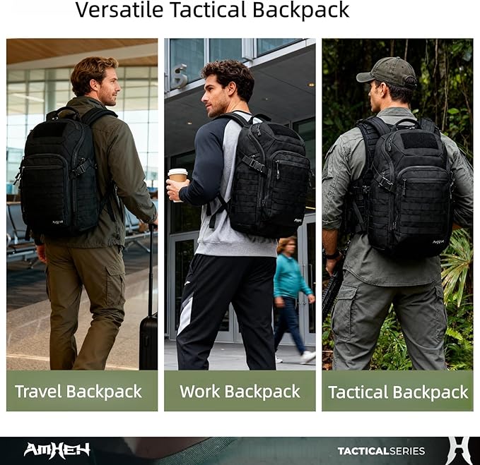 32L Military Tactical Backpack - Rugged Molle Assault Pack Fits 17 Inch Laptop for Survival Hiking Outdoor Travel Work (Black)