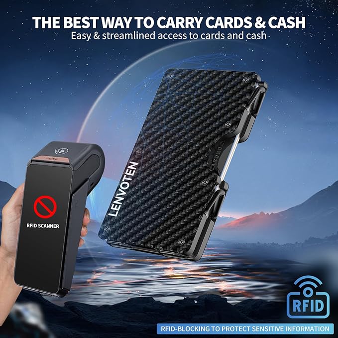 Wallet for Men, Money Clip Wallet with Cash Strap, Slim Card Wallet, RFID Blocking Card Holder, Holds up to 20 cards