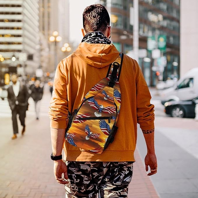 SWEET TANG Cool Sling Backpack American Bald Eagle, Lightweight Sling Shoulder Bag, Outdoor Chest Crossbody Bike Gym Runner Daypack with Adjustable Strap for Men Women