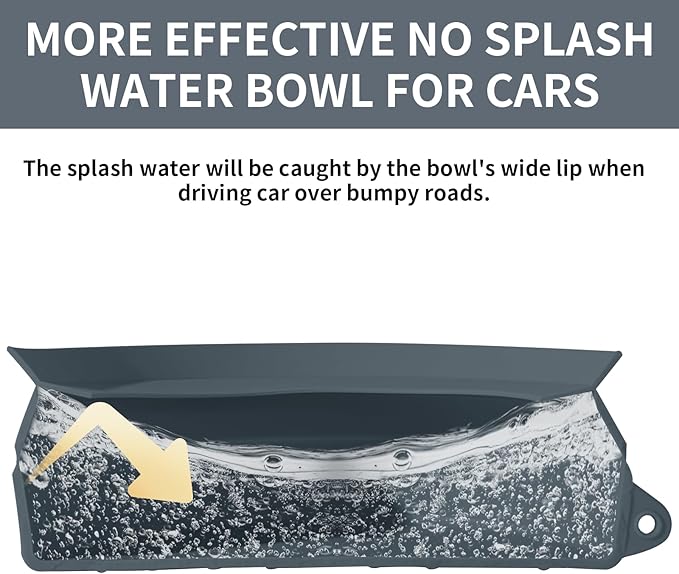 SLSON Spill Proof Dog Water Bowl for Cars,Collapsible No Splash Dog Travel Bowls Integrated Molding Portable Pet Bowl for Road Trip Truck,RV,SUV,Boat Accessories (Dark Grey)