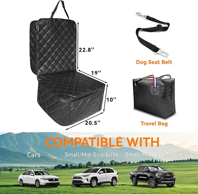 Car Seat Covers for Dogs–Waterproof PU Leather Car Front Seat Cover for Pets & Humans,Scratchproof Captain Seat Protector Fits for Most Cars, Trucks, SUVs，Minivans