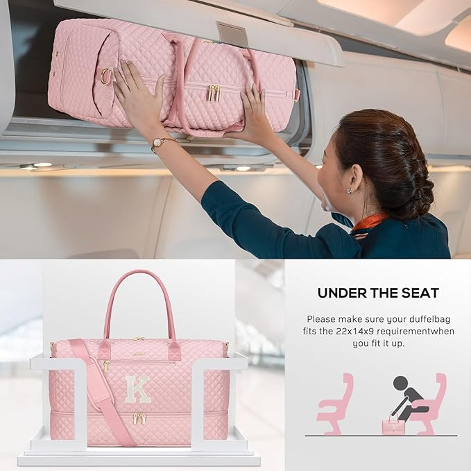 Letter Weekender Bags for Womens - Duffle Bag with Shoe Compartment Personalized Overnight Bag with Toiletry Bag Duffel Bags for Gym Hospital Bags Gift for Women Pink (Letter K)