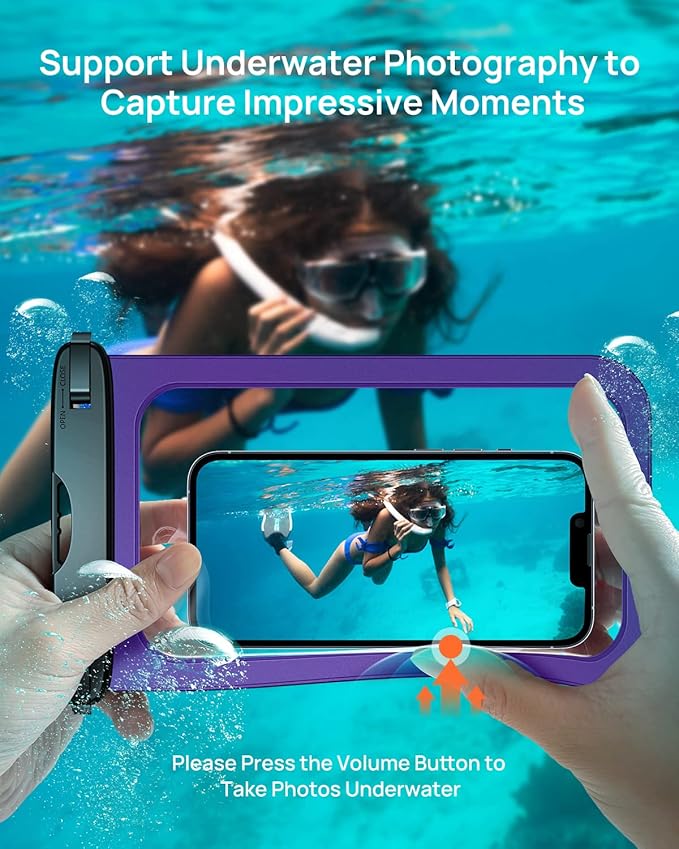 Lanhiem Large Waterproof Phone Pouch [Up to 10.5"] Universal IPX8 Waterproof Dry Bag with Lanyard for iPhone 16 Pro Max /15/14, S24 Ultra/ S23/ S22 Plus/ S23 FE, Moto G/Pixel 9 8 Pro, Black+Purple