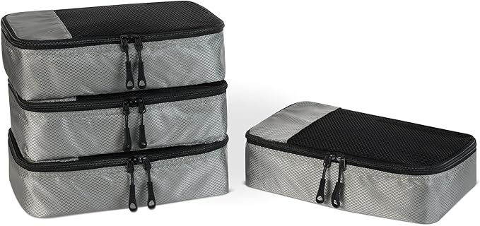 Amazon Essentials 4-Piece Packing Cubes Travel Accessories Set, Luggage Organizer with Double Zipper, Mesh Top, 100% Polyester, Small, Gray (Previously Amazon Basics)