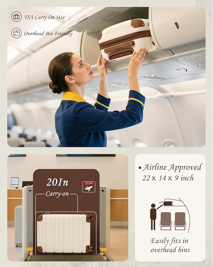 TAKUMI Carry On Luggage Set 3 Piece ABS+PC Hardshell Suitcases with Duffel Bag Double Spinner Wheels Travel Luggage with TSA Lock Lightweight Suitcase Set(WHITE BROWN, 3 PIECE SET(20/DB/TB))