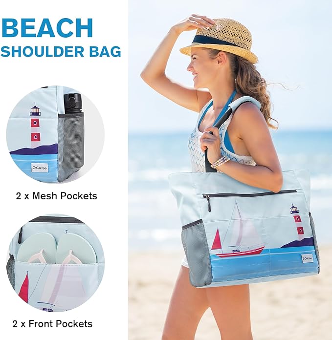 G4Free Beach Bag, Waterproof Sandproof Beach Tote Bag, Large Capacity Foldable for Women