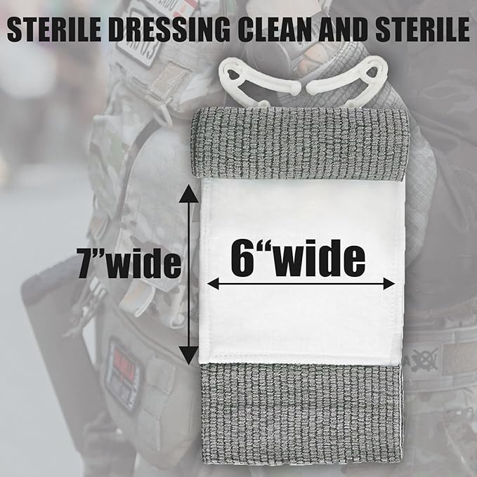 Israeli Style Emergency Bandage - 6 Inch, Sterile Vacuum Sealed - Combat Tactical First Aid Kit IFAK Supplies - Compression Trauma Wound Dressing, 6 Count