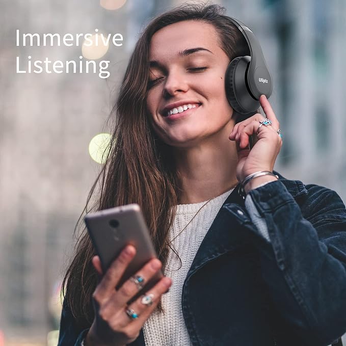 Uliptz Wireless Bluetooth Headphones, 65H Playtime, 6 EQ Sound Modes, HiFi Stereo Over Ear Headphones with Microphone, Foldable Lightweight Bluetooth 5.3 Headphone for Travel/Office/Cellphone/PC