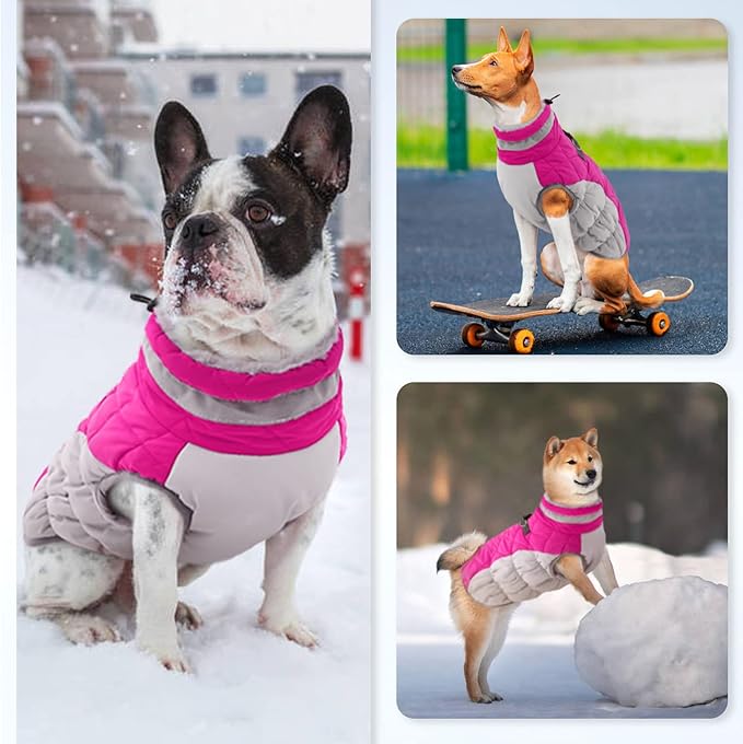 OUOBOB Dog Winter Jacket Cozy Reflective Waterproof Windproof Warm Pet Garment,Comfortable Cold Weather Fleece Apparel Outfits with Zipper Closure for Small Medium Large Dogs Puppy Walking,X-Small