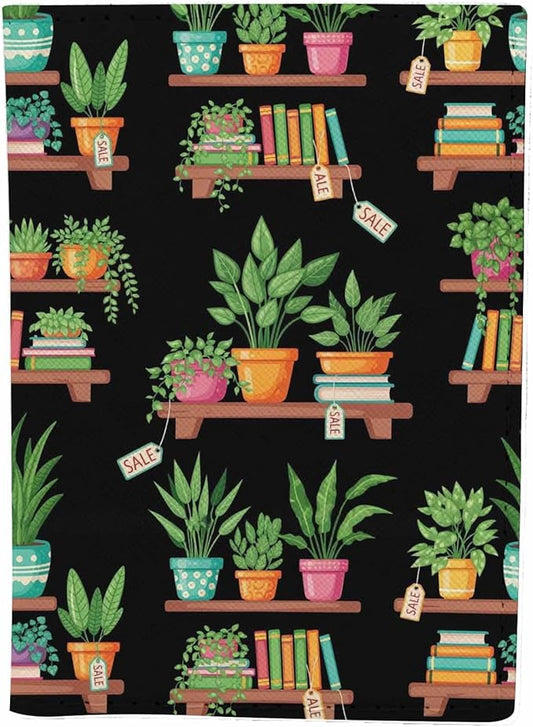 Library Shelfs Passport Holder for Travel Books Stack Potted Plants PU Leather Passport Cover Wallet Cute Passport Card Holder for Women and Men