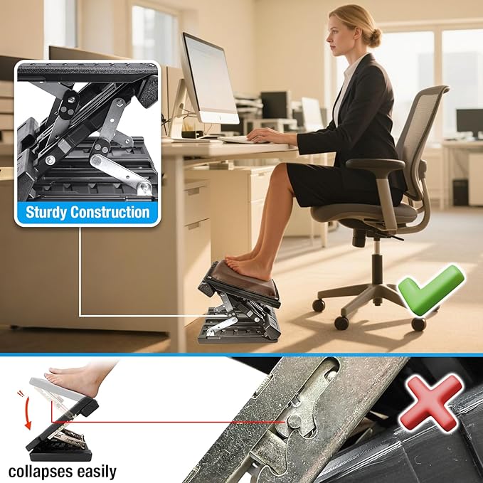 Scalebeard Foot Rest for Under Desk at Work,Height Adjustable Infinite Angle Under Desk Footrest,Ergonomic Foot Stool for Office,Gaming,Computer,Removable Pad Leg Rest with Massage Beads,All-Season
