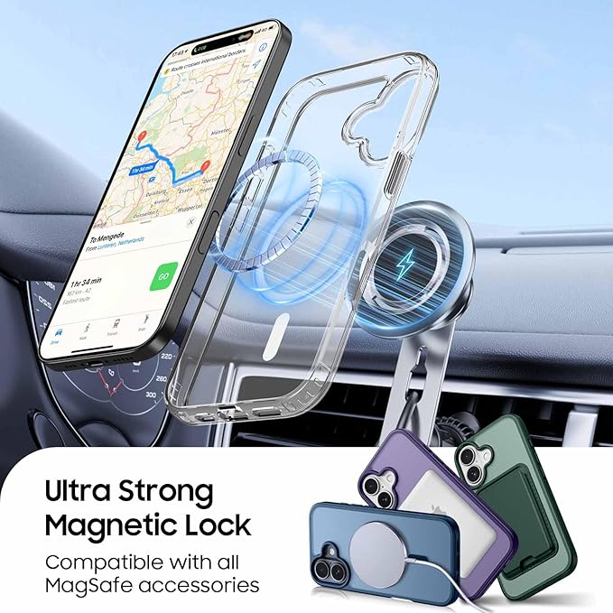 Ntwinro Magnetic for iPhone 17 Clear Case (Compatible with MagSafe) with Pink Detachable Wallet & Card Holder for 3 Cards [RFID Blocking] Military Grade Protective Slim Phone Cover
