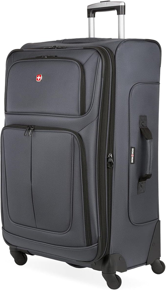 SwissGear Sion Softside Expandable Luggage, Dark Grey, Checked-Large 29-Inch