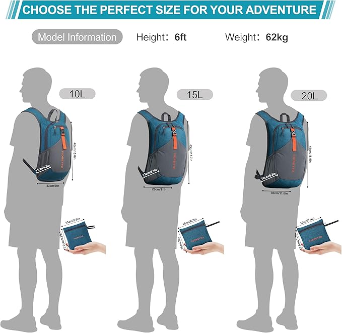 FIORETTO 15L Hiking Backpack for Women Men Mini Packable Backpack Lightweight Small Daypack for Camping Travel Outdoor, Turquoise