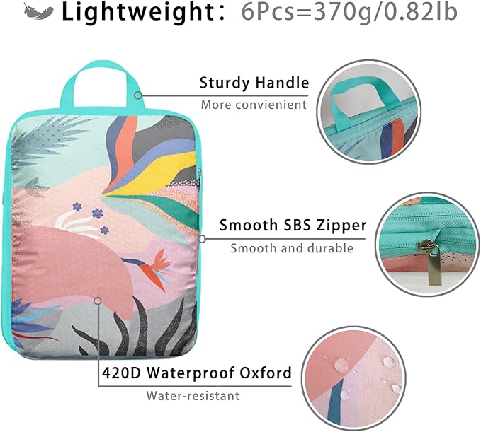 6 Pcs Compression Packing Cubes, Packing Cubes for Travel, Waterproof Luggage Organizer Bags Set, Cute Packaging Cubes for Women Kids Backpack Carry-Ons