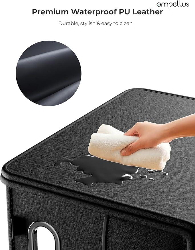 Car Seat Organizer, Collapsible Car Storage Organizer for Back Seat, Trunk Organzier with Metal Handles & Seat-belt Fixing Strap, Black