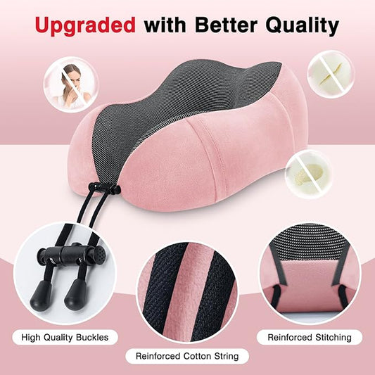 Neck Pillow Airplane-2 Pack Memory Foam Travel Pillow, Soft Support Travel Neck Pillow for Travelling, Sleeping Rest, Car, Train and Home Use (Grey&Pink)