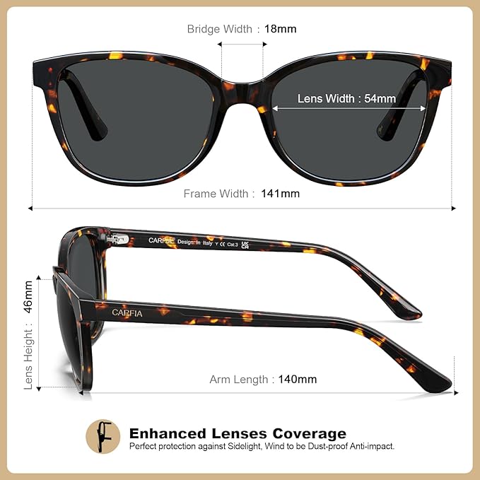 CARFIA Designer Acetate Womens Polarized Sunglasses Fit Most Face Shapes Trendy Shades UV Protection Hypoallergenic Handmade
