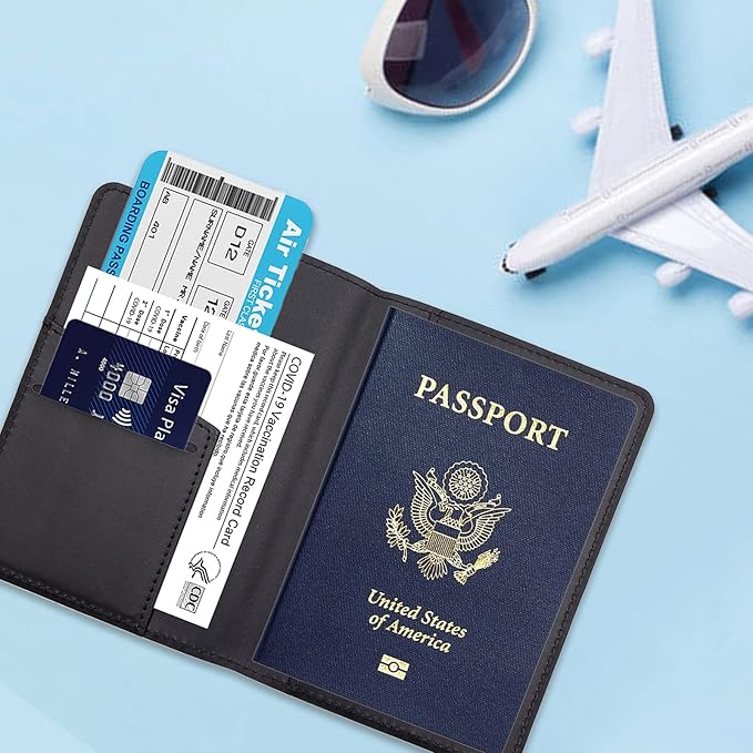 Deziliao Passport Holder,Passport Holder Card Slots, Passport and Vaccine Card Holder Combo, Cute Passport cover for Women and Men, with Waterproof Rfid Blocking, Passport Travel Wallet(Black)