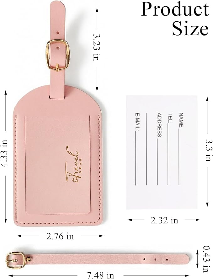 Luggage Tags for Suitcases,2 Pack PU Leather Privacy Protection Bag Tags Travel Accessories Essentials,Pink