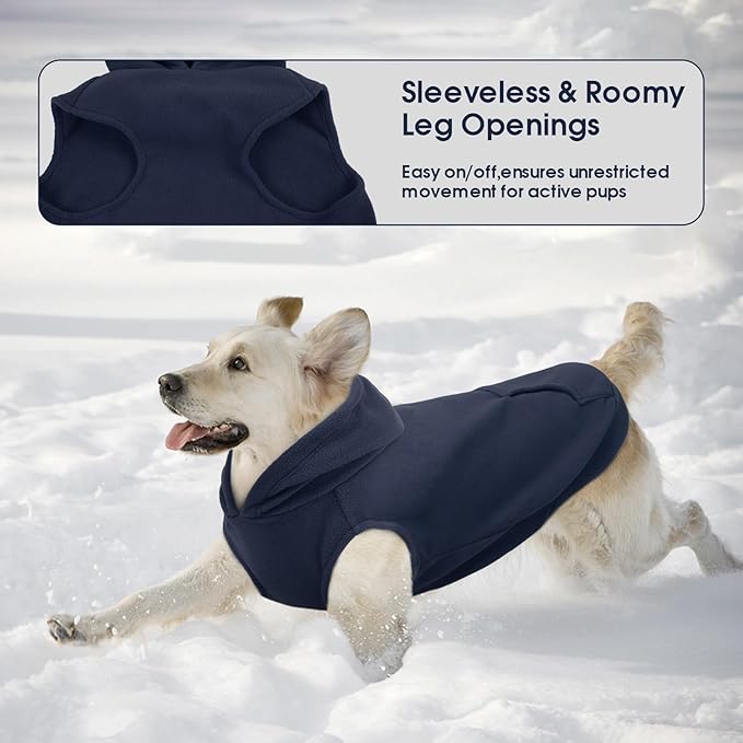 IECOii Warm Dog Hoodie for Large Dogs, Extra Large Dog Hoodie Fleece Vest with Leash Hole & Pocket, Big Dogs Sweatshirt for Giant Breed, Pullover Sleeveless Great Dane Sweater, Blue, 4XL