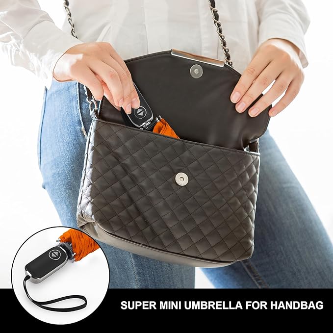 LEAGERA Compact Travel Umbrella for Purse - Flat Handle, Waterproof for Light Rain