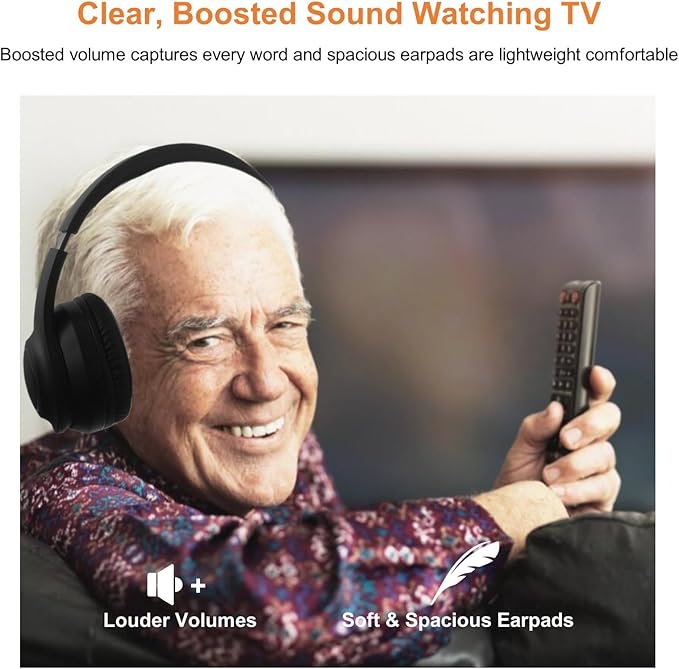 Hybrid Active Noise Cancelling Wireless TV Headphones for Seniors, ANC Headset with 5-in-1 Transmitter (Optical/Coaxial/RCA/USB/AUX), No Audio Latency, Clear Voice, Compatible with TV/PC