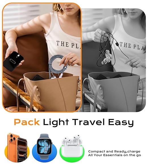 Temdan for Travel Vacation Essentials,3 in 2 USB C Cable for Apple Watch Charger/iPhone 17 Charger/Lightning,Multi Charging Cable Cord,Camping Essentials,Portable Designed for iWatch &iPhone 16-12-6FT