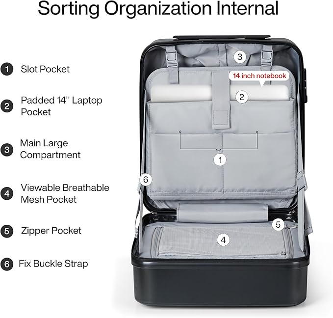 MILADA 16 Inch Underseat Carry On Luggage With Wheels Small Suitcase Underseat Carry On Bag Hard Case Luggage With TSA Approved Luggage Mini Travel Luggage Personal Item, Black