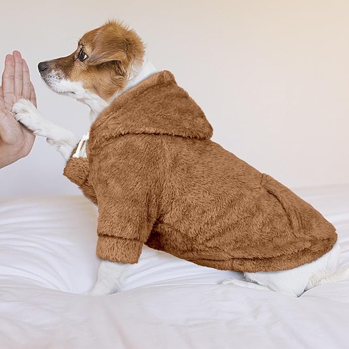 Dog Sweaters,Dog Hoodie,Warm Fuzzy Fleece Sweatshirt with Hood & Pocket,Leash Hole,Cozy Cold Weather Pet Clothes Pet Sweater for Small,Medium,and Large Dogs(Coffee,M)