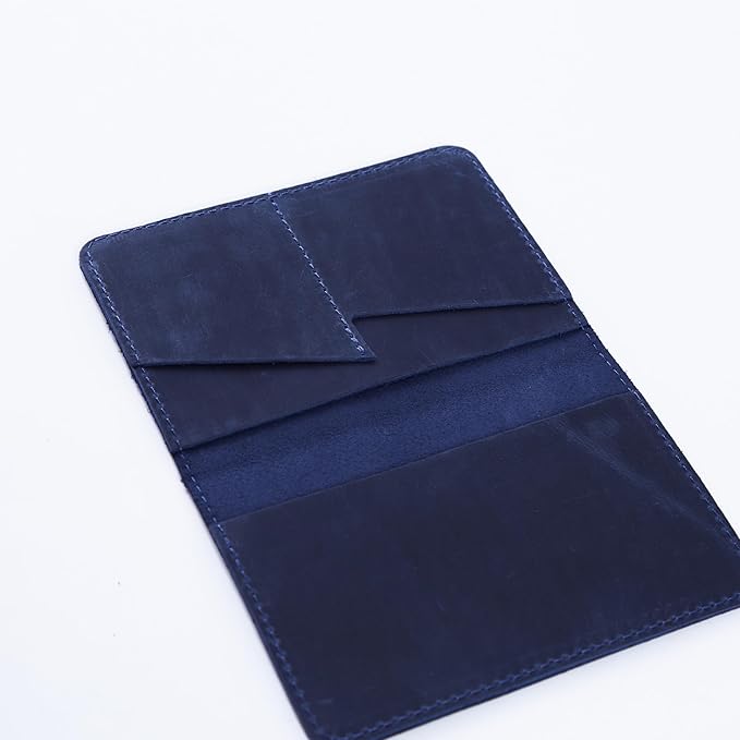 INCARNE Passport Cover - Travel Passport Wallet - Leather Passport Holder for Men Women Family with Card Slots & Note Compartmen - Sleeve Protector - Genuine Leather - Vintage Blue