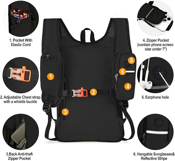 Seektop 15L Small Hiking Backpack for Women Men, Lightweight Hiking Packable Daypack with Phone Pocket for Travel Camping (Black, 15L)