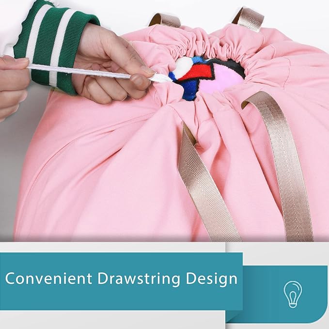 LOLOMLO Extra Large Canvas Laundry Bags with Handles & Drawstring Closure, Heavy Duty Tears Resistant Clothes Storage Travel Bags, Machine Washable Multi Use Laundry Bag liner for Laundry Hamper - 25.5 x 34 in - Pink