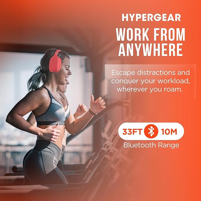 HyperGear Wireless Headphones Bluetooth Red- Noise Isolation Headphones Wireless Over The Ear Head Phones, Gym Headset Built-in Mic Controls Square Foam Cups Foldable Headphone for Women and Men
