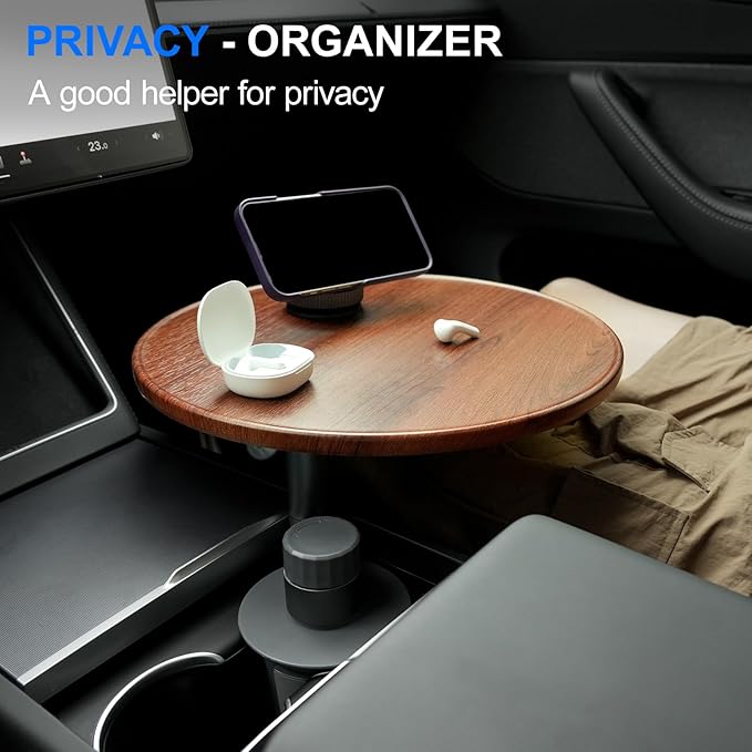 ELECFRESH 360° Rotating Cup Holder Tray Organizer for Car Center Console, Steering Wheel Tray, Detachable Snack/Drink/Phone Holder, Fits for 2025 2026 Tesla Model 3 Y X，Ford F150 Accessories
