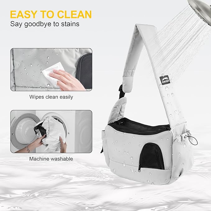 Dog Carrier Sling for Small Dogs & Cats Hand-Free Puppy Sling Purses with Storage Bag and Adjustable Shoulder Strap, Pet Sling Carrier Up to 8.8 Lbs (Grey)