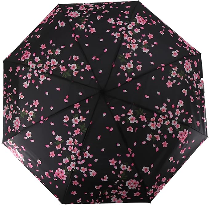 SIEPASA Sakura Windproof Travel Compact Umbrella - Automatic Umbrellas for Rain, Fiberglass Frame, Plastic Handle, Half Round Shape, Portable, Small, Lightweight, Ideal for Men and Women